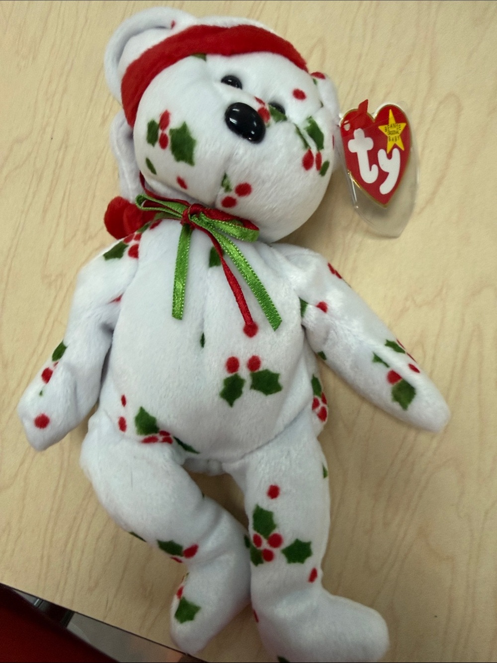Ty White Holiday Holly Bear Plush